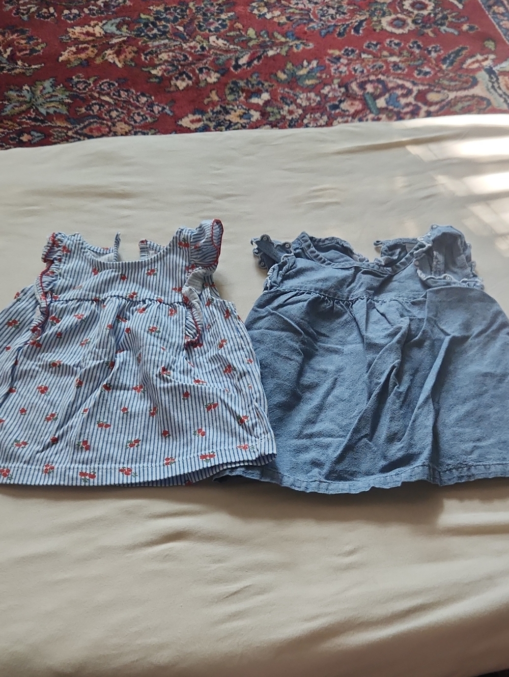 Carter's Blue Striped Floral & Chambray Toddler Tops - Set of 2